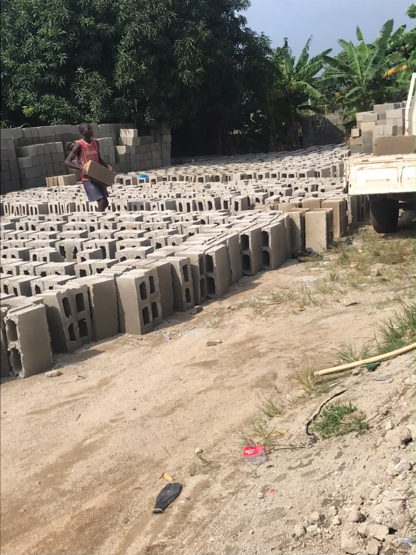 Worker carrying blocks